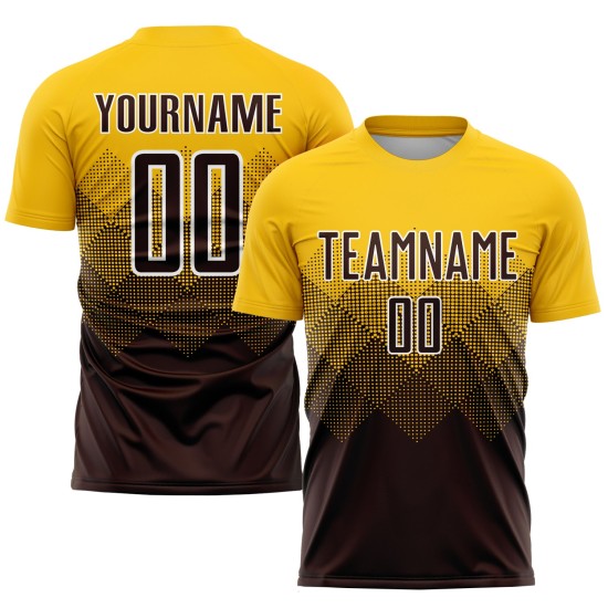 Soccer Sublimation Uniform Gold Custom Jersey Brown-White