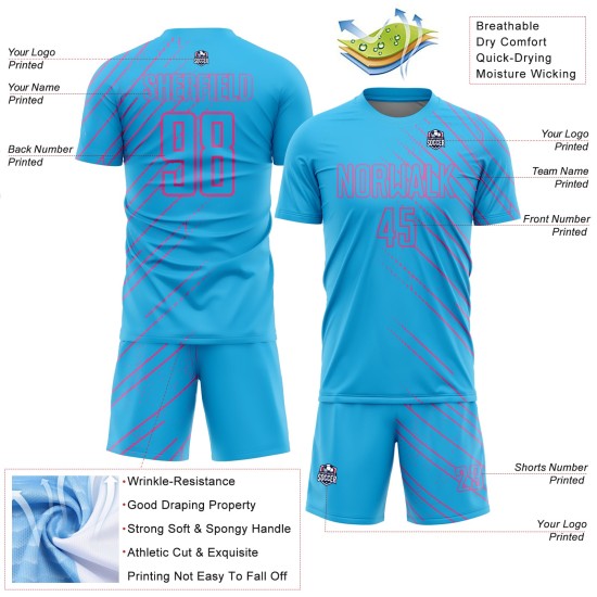 Pink Lines Soccer Jersey Custom Uniform Blue Sky Sublimation